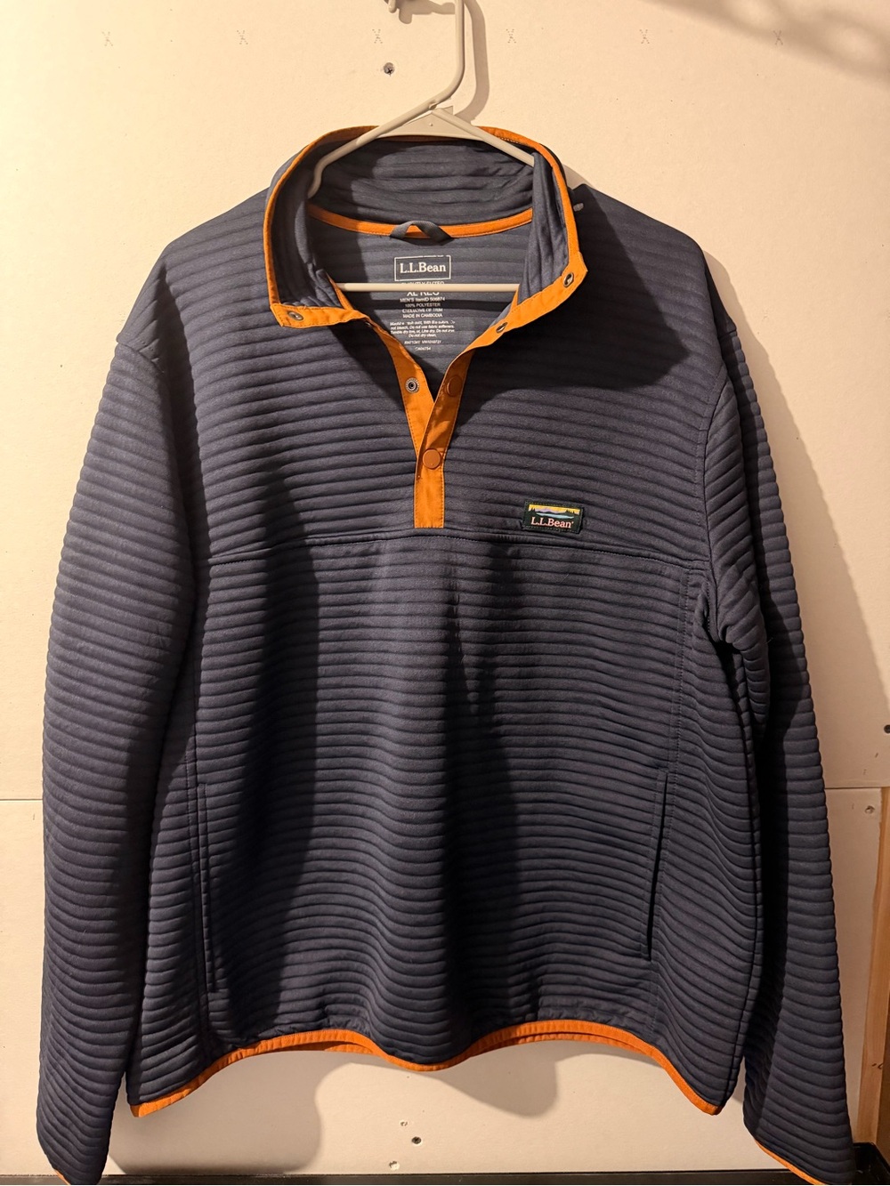 L.L. Bean Men's Navy Zip-Front Quilted Pullover with Orange Trim XL